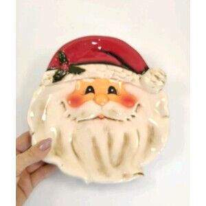 Tii Collection Santa Plate Santa's Cookies Dish 3D Ceramic 8.25” x 7. 75"